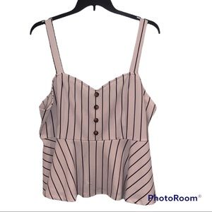 Black and white peplum tank top with button detail DONATING SEPTEMBER